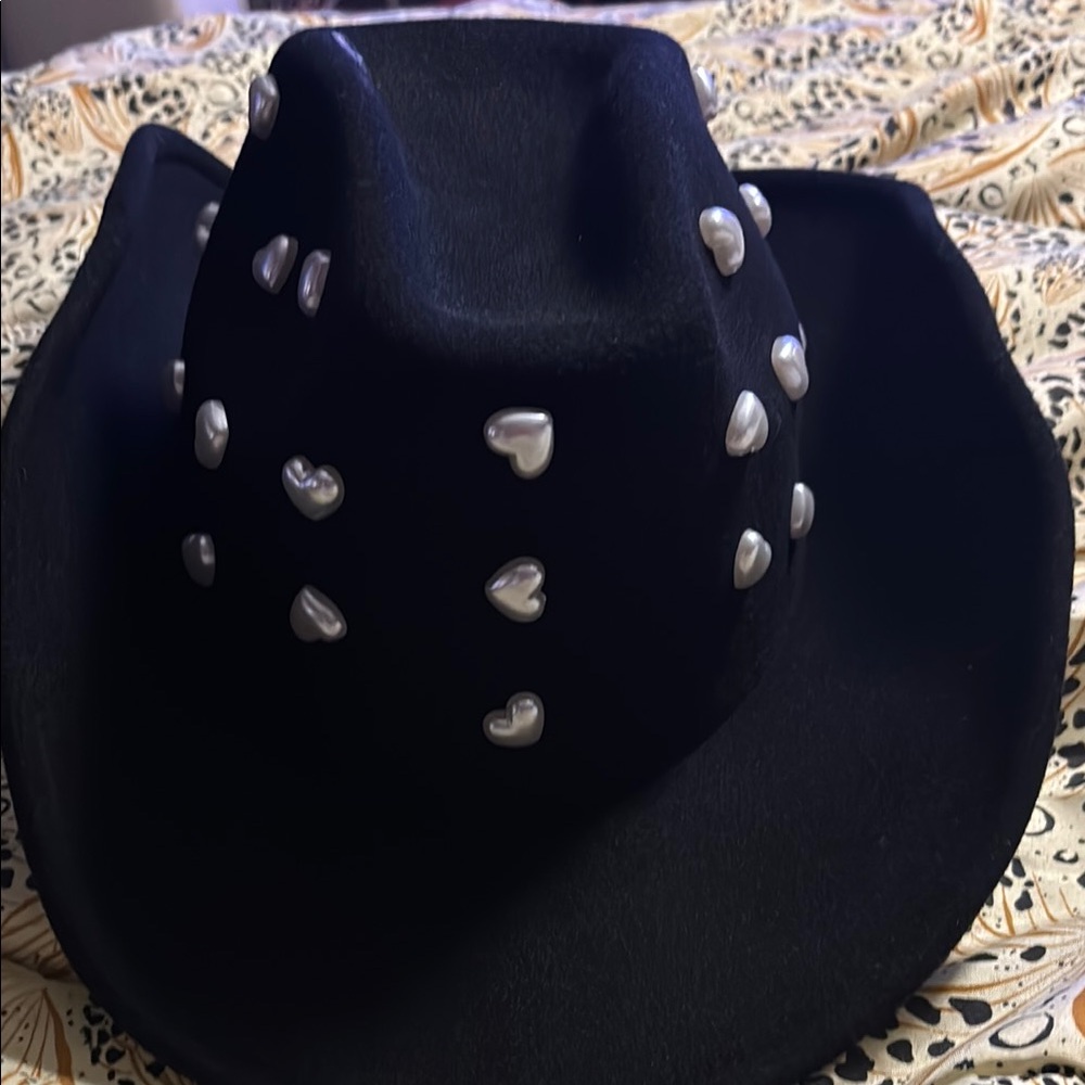 Black Cowgirl Hat with Heart Accents